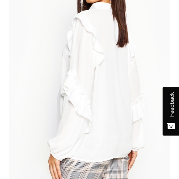 BNWT White blouse High Neck Ruffle Sleeve top - Picture 3 of 6